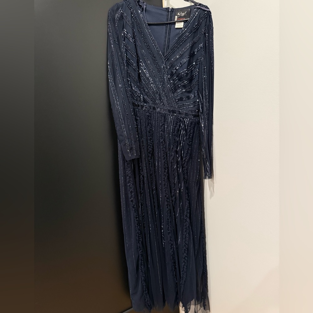 Mac Duggal Midnight Sequin Long Sleeve Dress
